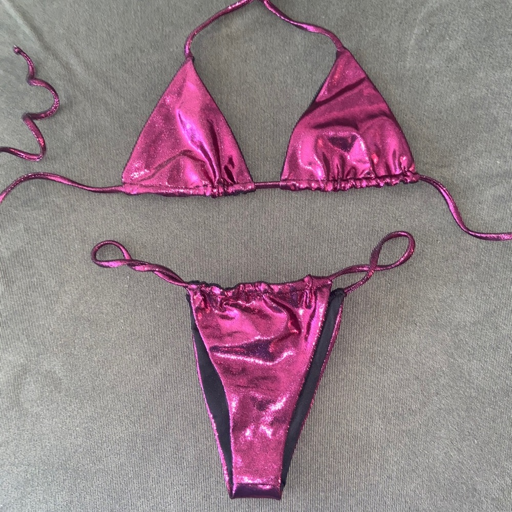 GSaints Swimwear pink chrome bikini set